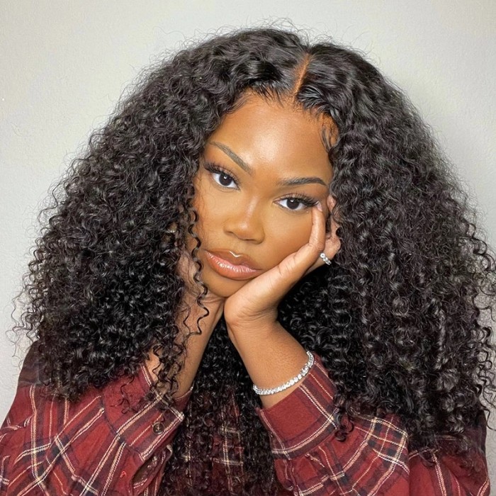 Kinky Curly V Part 18 Inch Human Hair Wig