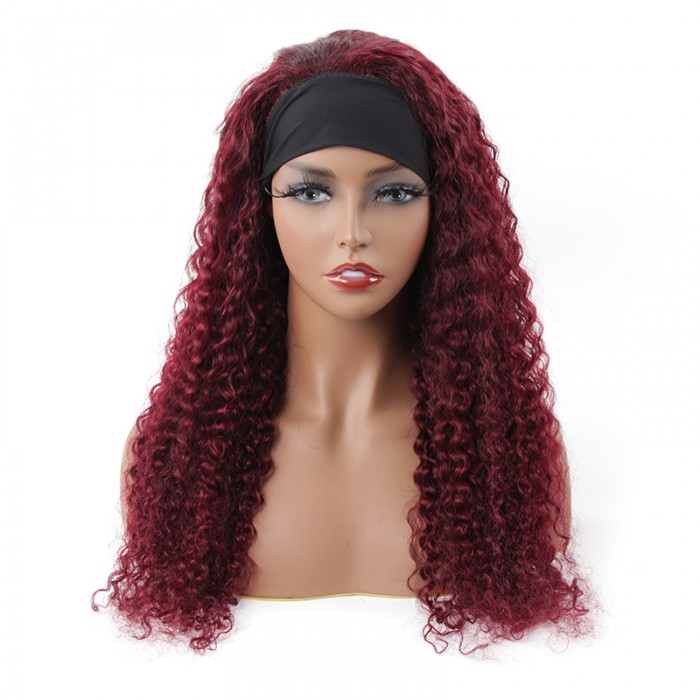 Burgundy Water Wave Headband Human Hair Wig