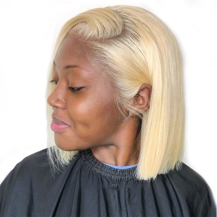 613 Blonde Short Bob 16 Inch Straight Lace Front Wig