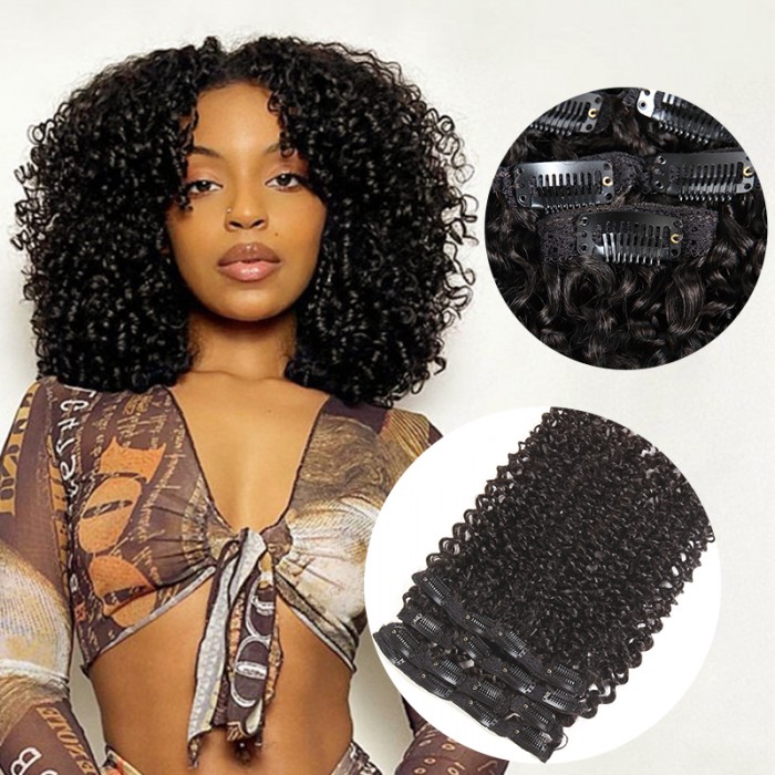 Bgmgirl Kinky Curly Clip in Human Hair Extension