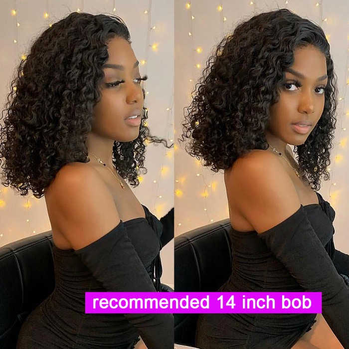 14 Inch Human Hair Kinky Curly Lace Closure Wig