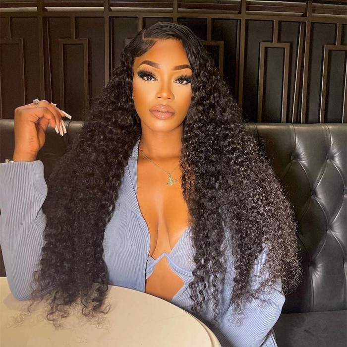 Kinky Straight Glueless Lace Front Wigs