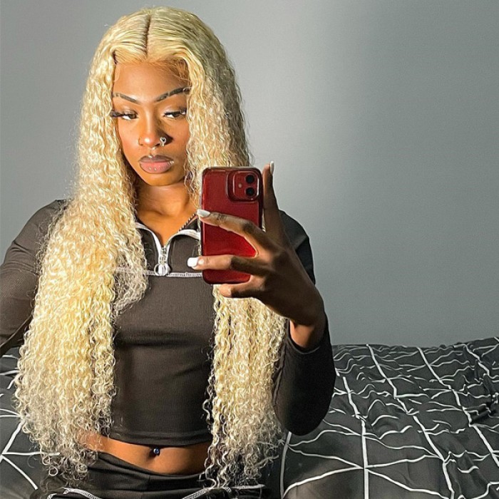 613 Blonde Deep Wave Lace Closure Wig