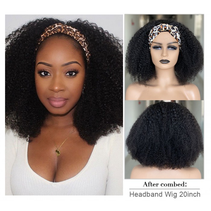 Afro Kinky Curly Headband Wig 16 Inch 100% Human Hair