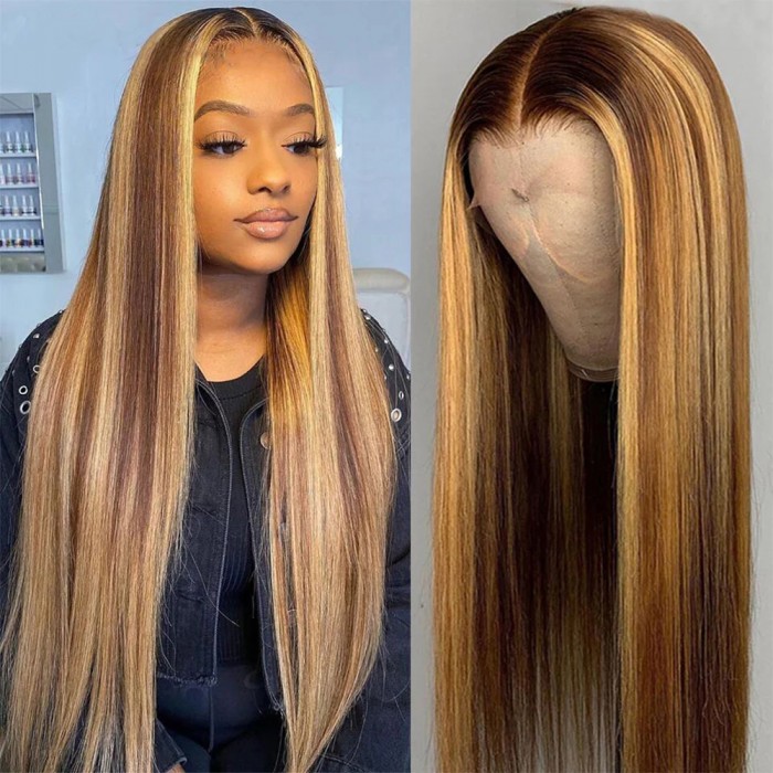 Highlight Straight Honey Blonde Colored Lace Front Wig