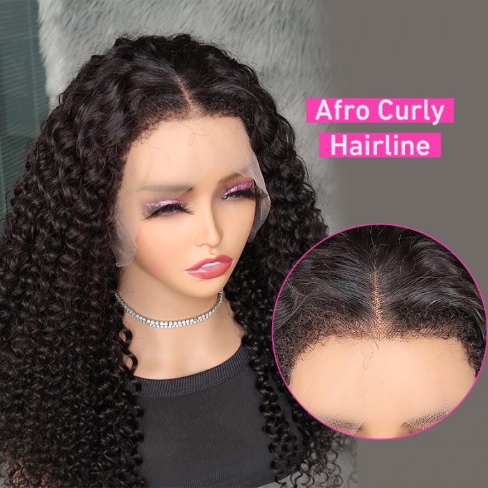 4C Curly Hairline kinky Curly HD Lace Front Wig 150% Density