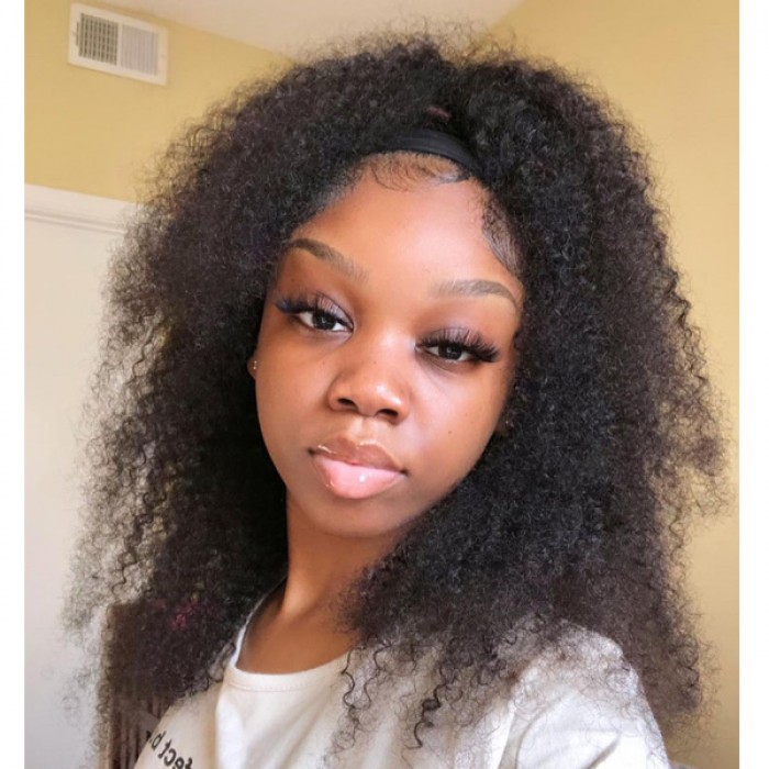 Kinky Curly Headband Human Hair Wig