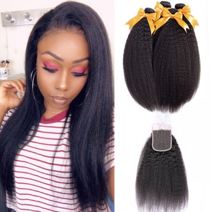 Kinky Straight Bundles With Closure Human Hair Extensions | BMGirl