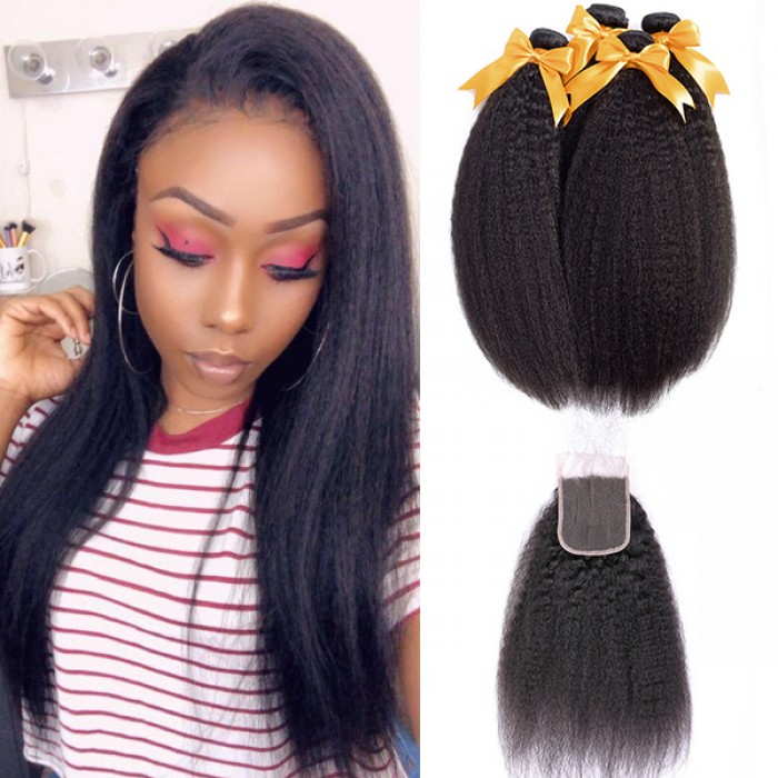 Kinky Straight Bundles With Closure Human Hair