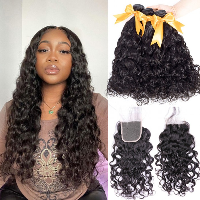 Natural Wave Bundles With Closure Human Hair