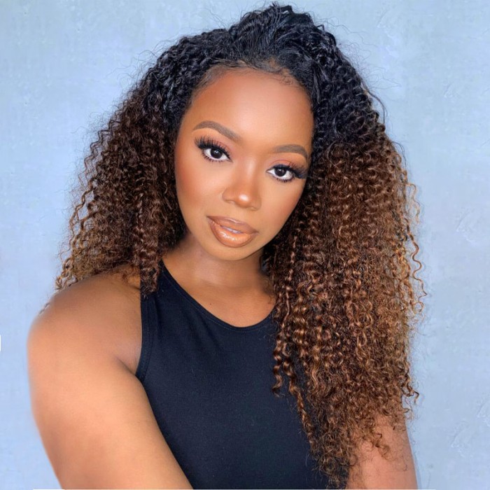 Ombre Brown 18 Inch Kinky Clurly Lace Front Wig
