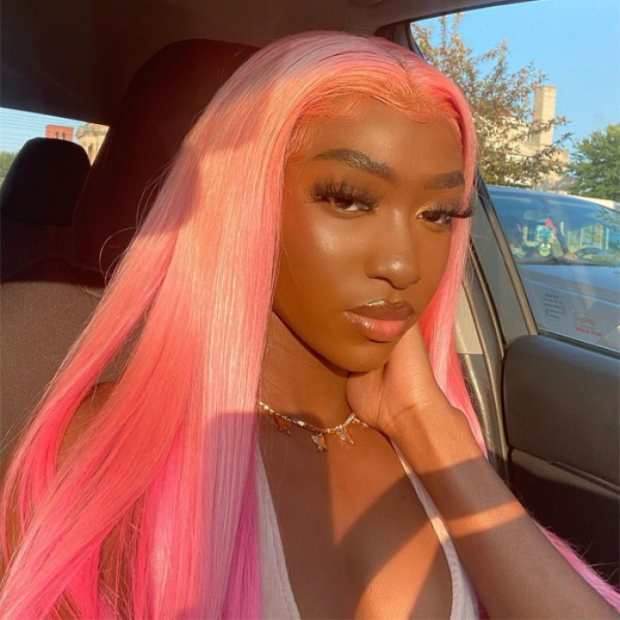 Ombre Pink Straight Color Lace Front Wig