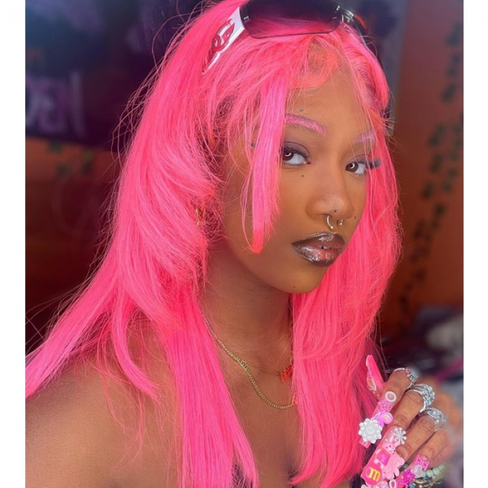Pink Lace Front 18 Inch Straight Wig