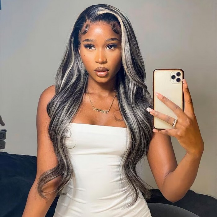 Silver Highlight Straight Lace Closure Wig