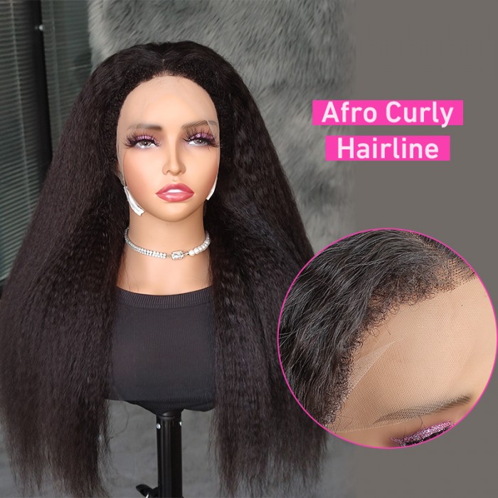 4C Curly Hairline Kinky Straight HD Lace Front Wig