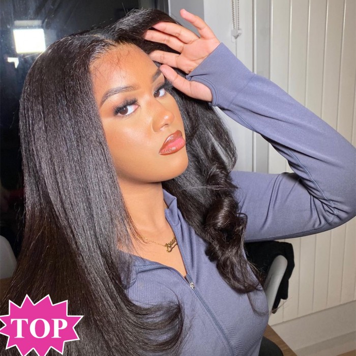 Kinky Straight Wear & Go Glueless 180% HD Lace Closure Wig 