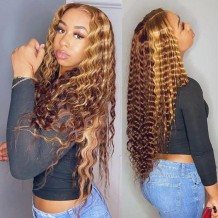 Highlight Deep Wave Honey Blonde Lace Closure Wig | BGMGirl