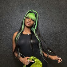 Skunk Strip Green Black Color Straight Color Lace Front Wig | BGM Hair