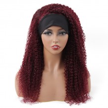 99J Burgundy Kinky Curly Headband Human Hair Wig | BGMGirl