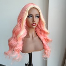 Pink/Blonde Skunk Stripe Straight Lace Front Wig | BGM Hair