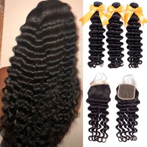 Loose Deep Bundles With Closure Human Hair Extensions | BGMGirl