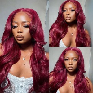99J Burgundy Body Wave Wear Go Wig 6x4 Lace Closure 180% Density Color Glueless Wig | BGMgirl Hair