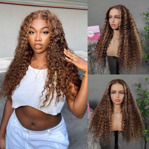 Brown Highlight Deep Wave Wear Go Wig 6x4 Lace Closure 180% Color Glueless Wig | BGMgirl Hair