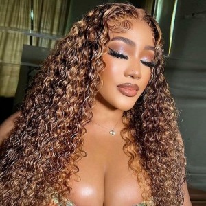 Vague Profonde de Surbrillance Brune Wear & Go Sans Colle 180% HD Dentelle Fermeture Couleur Perruque | BGM Hair