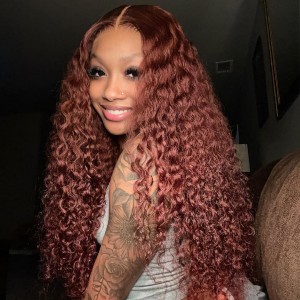 Reddish Brown Deep Wave Wear Go Wig 6x4 Lace Closure 180% Density Color Glueless Wig | BGMgirl Hair