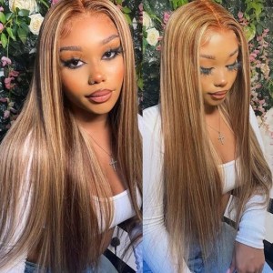 Brown Highlight Straight Wear & Go Glueless 180% HD Lace Closure Color Wig | BGM Hair