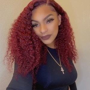 99J Burgundy Kinky Curly Lace Front Wig | BGMgirl