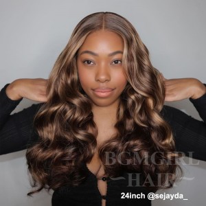 Brown Highlight Body Wave Wear Go Wig 6x4 Lace Closure 180% Color Glueless Wig | BGMgirl Hair