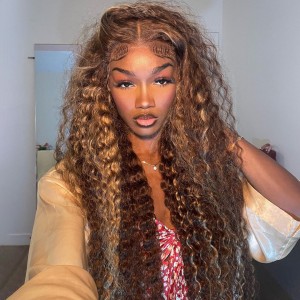 Highlight Deep Wave Honey Blonde Lace Closure Wig | BGMgirl