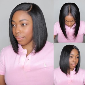 M-cap Short Bob Straight 9x6 Wear Go Wig HD Lace Pre-Bleached Tiny Knots Pre-Plucked Natural Hairline Glueless Wig | BGMgirl Hair