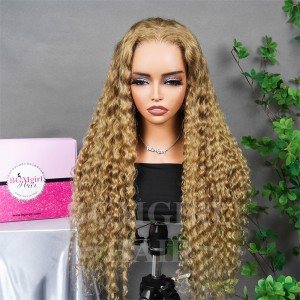 Honey Blonde Water Wave #27 Wear Go Wig 6x4 Lace Closure 180% Density Color Glueless Wig | BGMgirl Hair