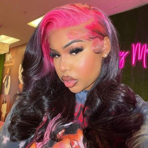 Sparkle Pink Root Body Wave Colored Lace Front Wig | BGM Hair