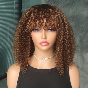 Highlight Kinky Curly Short Bob Wig With Bangs | BGM Hair