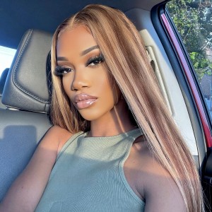Brown Highlight Straight Wear Go Wig 6x4 Lace Closure 180% Color Glueless Wig | BGMgirl Hair