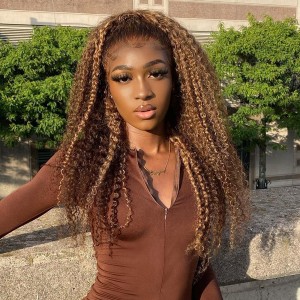Highlight Kinky Curly Honey Blonde Lace Front Wig | BGM Hair