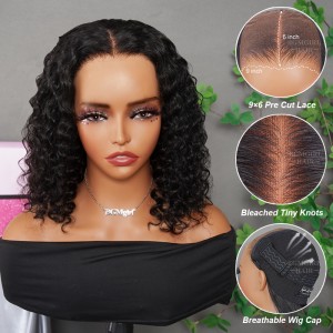 M-cap Short Bob Water Wave 9x6 Wear Go Wig HD Lace Pre-Bleached Tiny Knots Pre-Plucked Natural Hairline Glueless Wig | BGMgirl Hair