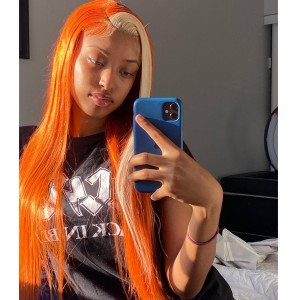 Ginger/Blonde Skunk Strip Straight Color Lace Front Wig | BGM Hair