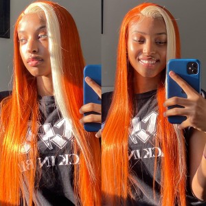 Ginger/Blonde Skunk Strip Straight Lace Front Wig | BGMGirl