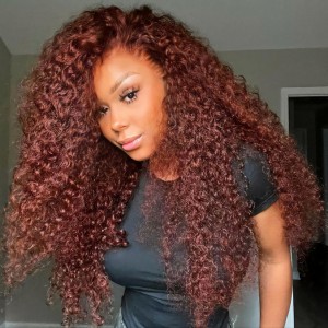 Reddish Brown Kinky Curly Wear Go Wig 6x4 Lace Closure 180% Density Color Glueless Wig | BGMgirl Hair