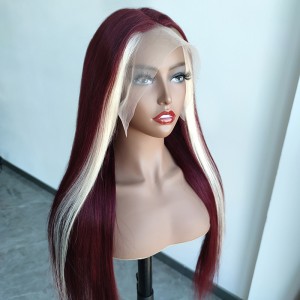Skunk Strip Burgundy & 613 Honey Blonde Color Straight Lace Front Wig | BGMGirl