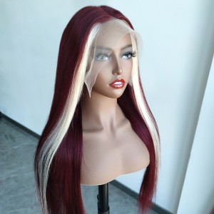 Skunk Strip Burgundy & 613 Honey Blonde Color Straight Lace Front Wig | BGM Hair