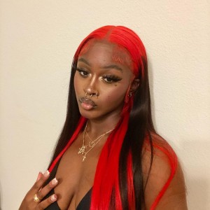 Red & Black Color Straight Color Lace Front Wig | BGM Hair