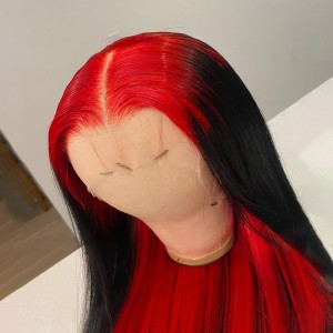 Red & Black Color Straight Lace Front Wig | BGM Hair