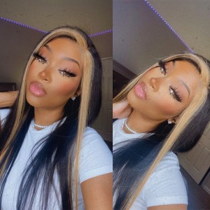 Skunk Stripe Straight Lace Front Wig | BGM Hair