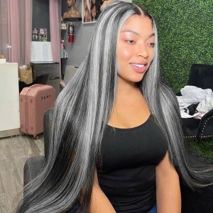 Silver Highlight Straight Lace Closure Wig | BGM Hair