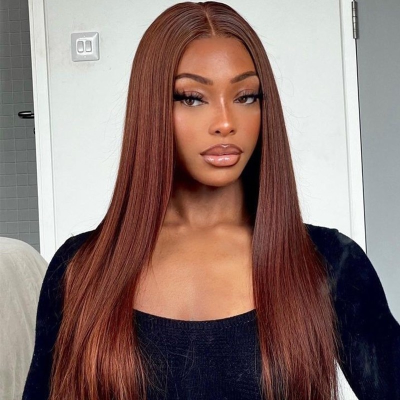 Reddish Brown Straight Wear & Go Glueless Lace Closure 180% Density Color Wig Valentines Day Sale